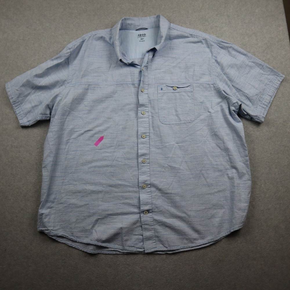 IZOD Button Down Shirt Mens 3XLT Saltwater Blue Striped Short Sleeve Cotton